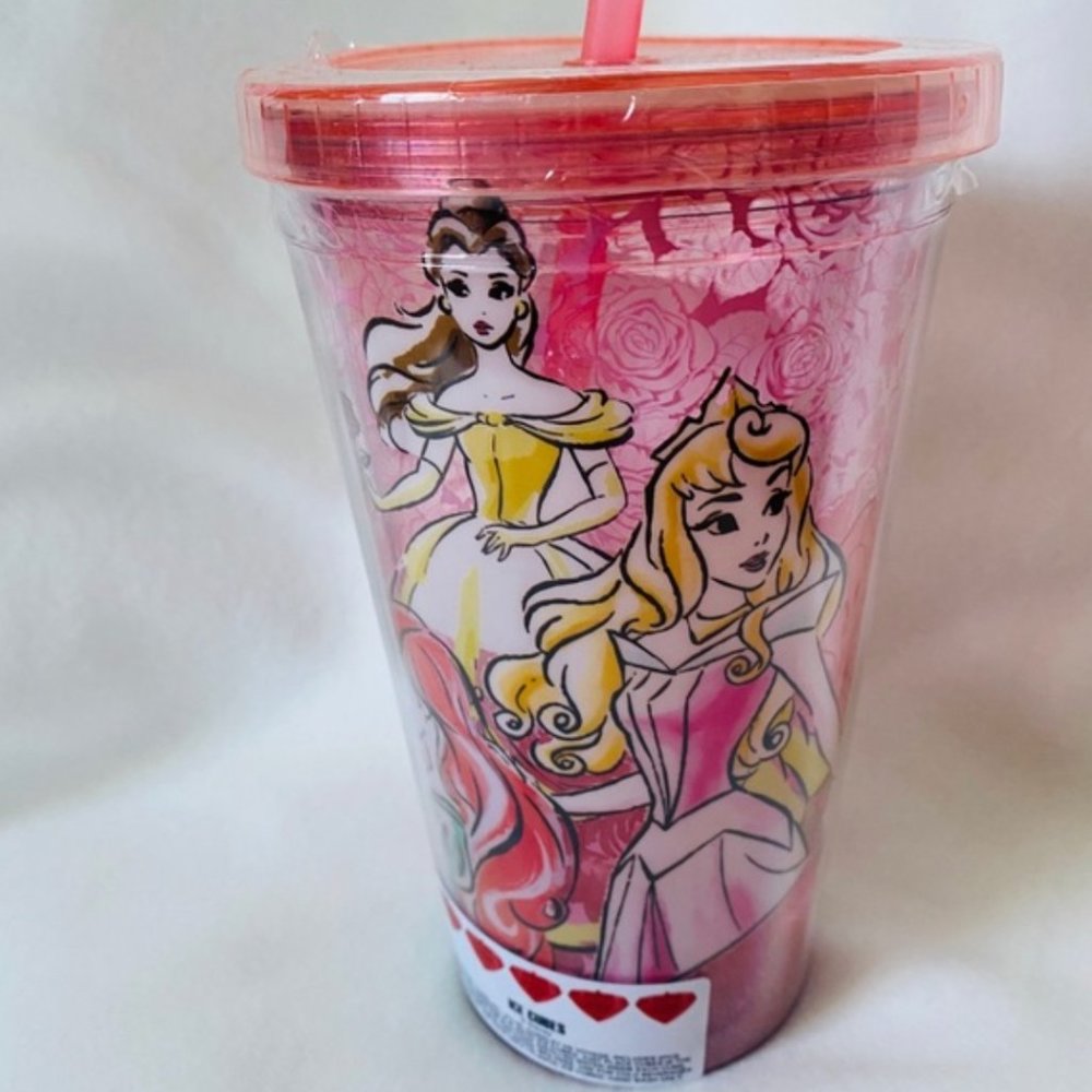 Pink  Princess 16oz travel Tumblr with ice cubes